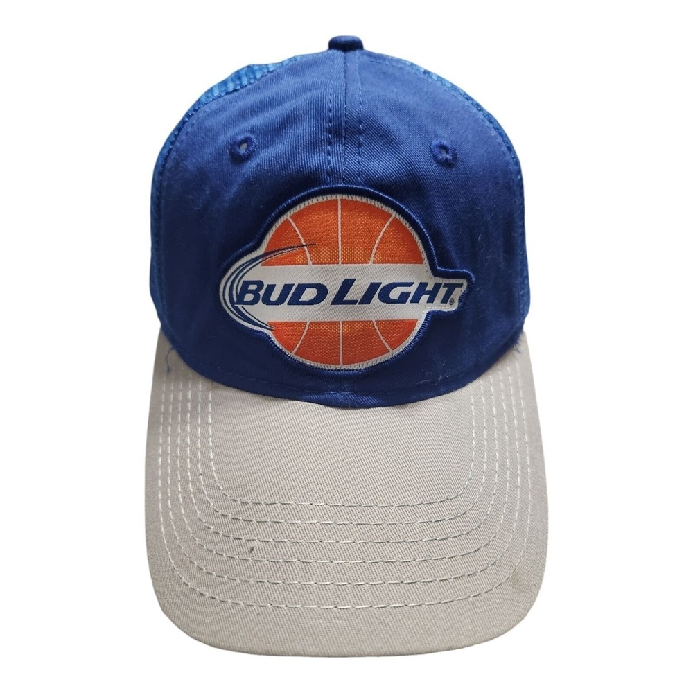 Bud Light Basketball Logo Trucker Hat Blue Gray Mesh Snapback‎ Mens Cap